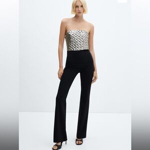 MANGO Sequin Strapless Jumpsuit Sz S